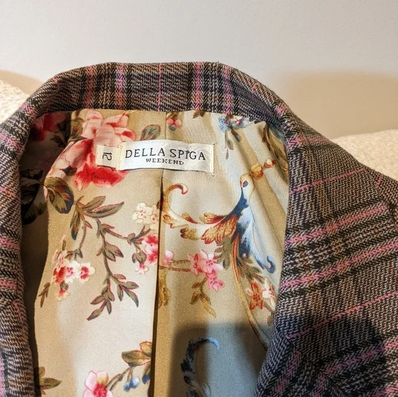 Della Spiga Weekend long blazer jacket top size 12 color checkered brown… - Picture 5 of 7